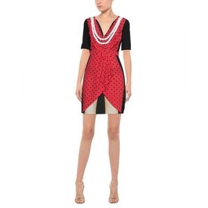 NWT Moschino Couture Polka Dot Retro Pinup Dress Red Black Silk Sz 6